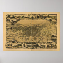 Carte panoramique de Stockton la Californie 1895 Affiche