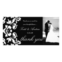 carte photo de Merci de 311-White mariage damassé Photocarte Personnalisée