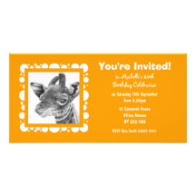 Carte photo d'invitation d'anniversaire de girafe  photocarte customisée