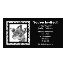Carte photo d'invitation d'anniversaire de girafe  carte avec photo
