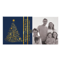 Carte photo d'or d'arbre de Noël de griffonnage -  Modèle Pour Photocarte
