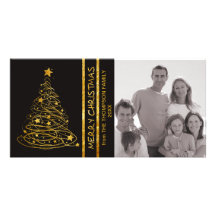Carte photo d'or d'arbre de Noël de griffonnage -  Photocarte