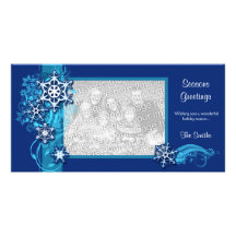 Carte photo floral de flocon de neige de vacances  carte avec photo