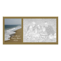 Carte photo marié de mariage de plage juste cartes de vœux avec photo