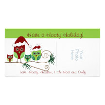 Carte photo personnalisable de hiboux de Noël Photocarte