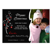 Carte photo rouge d'arbre de Noël de concepteur Invitations