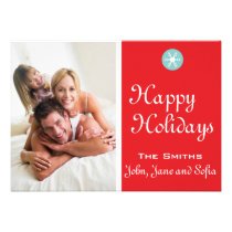 Carte photo rouge de vacances de flocon de neige invitations