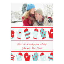 Carte photo rouge et bleu de vacances de mitaines invitations