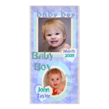 Carte photo vintage bleu et pourpre de bébé cartes de vœux avec photo