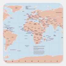 Carte politique du monde autocollant carré