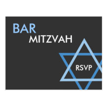 Carte postale bleue moderne de Mitzvah RSVP de bar
