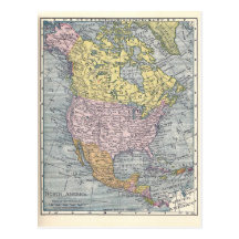 Carte postale :  Carte de l'Amérique du Nord, 1921
