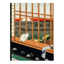 Carte postale : Chat sur la fenêtre par le 歌川広重 de