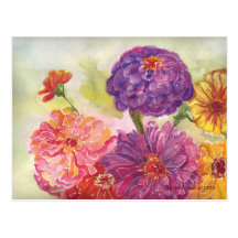 Carte postale colorée de Zinnias