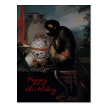 Carte postale curieuse de ~ de singe/joyeux annive