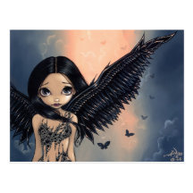 Carte postale "d'ange à ailes par noir"