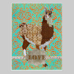 Carte postale de damassé d'amour de lama cartes postales