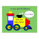 Carte postale de faire-part de naissance de train