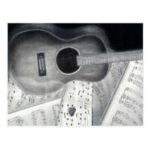 Carte postale de musique de guitare et de feuille
