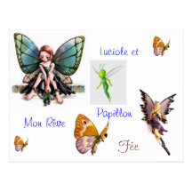 Carte postale fée luciole papillon fée