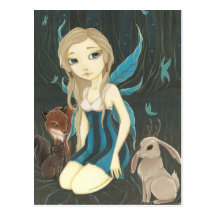 Carte postale féerique de jackalope de nuit de for
