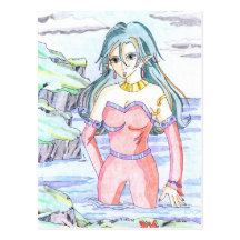 carte postale fille manga dans l'eau