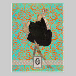 Carte postale fleurie de monogramme d'autruche cartes postales