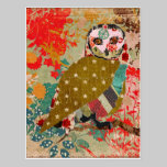 Carte postale florale de hibou rose cartes postales