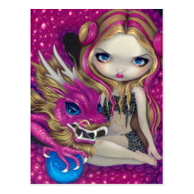 Carte postale "miroitant dragon rose"