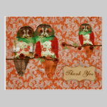 Carte postale rose de Merci de damassé de hiboux cartes postales
