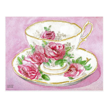 Carte postale - tasse de thé rose florale rose d'a