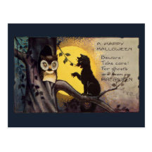 Carte postale vintage de Halloween de hibou d'aver