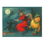 Carte postale vintage de sorcière de Halloween