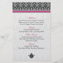 Carte rose, noire, blanche de menu de damassé prospectus personnalisés