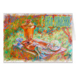 Carte russe de joyeux anniversaire avec un samovar