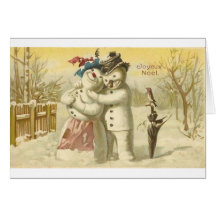 Carte vintage de bonhomme de neige et de femme de 