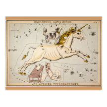 Carte vintage de constellation d'étoile de licorne cartes postales