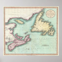Carte vintage de la Nouvelle-Écosse et de Terre-Ne Affiches