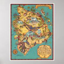 Carte vintage de l'île d'Hawaï Affiche