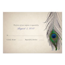 Carte vintage de réponse de mariage de paon invitations personnalisées