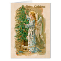 Carte vintage de vacances de Noël d'ange et d'arbr