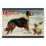 Carte vintage de vacances de Noël de chien et de m
