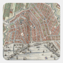 Carte vintage de ville d'Amsterdam Autocollants Carrés