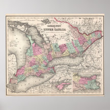 Carte vintage d'Ontario (1857) Posters