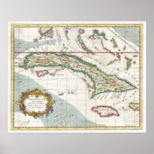 Carte vintage du Cuba et de la Jamaïque (1763) Posters