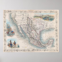 Carte vintage du Mexique (1851) Affiche