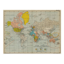 Carte vintage du monde cartes postales