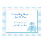 Cartes bleues de conseil de baby shower d'éléphant cartes postales
