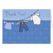 Cartes bleues de Merci de bébé de corde à  linge