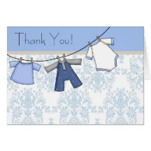 Cartes bleues de Merci de bébé de corde à  linge d